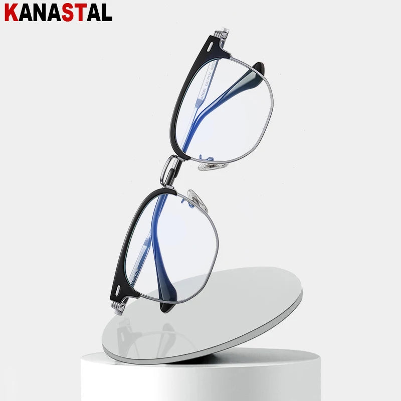 Women Titanium Eyeglasses Frame Men Blue Light Blocking Glasses Literary Square Computer Goggles Anti Rays Optics Eyewear Frame