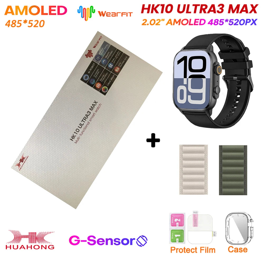 HK10 Ultra 3 MAX Plus 2025 Smart Watch 49mm AMOLED 4GB ROM AI ROBOT Network Sharing NFC GPT Compass GPS Watch for ISO Android