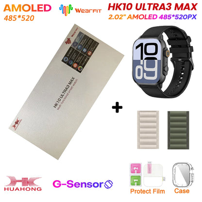 HK10 Ultra 3 MAX Plus 2025 Smart Watch 49mm AMOLED 4GB ROM AI ROBOT Network Sharing NFC GPT Compass GPS Watch for ISO Android