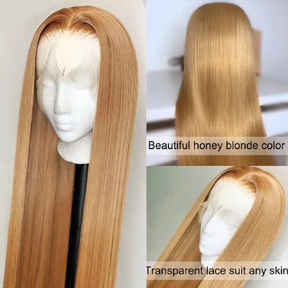 Honey Blonde Wig Human Hair Bone Straight Wigs 13x6 Hd Lace Frontal Wigs For Women 200% Density 27# Colored Lace Front Wigs