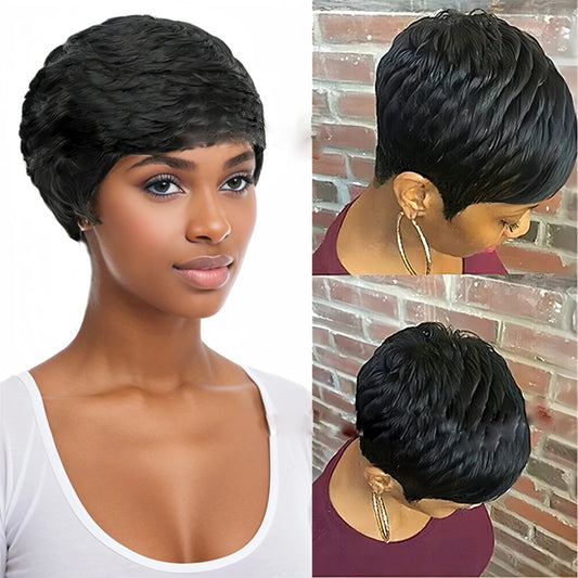 Synthetic Short Pixie Cut Wigs For Women Pixie Cut Short Wavy Layered Wigs Black Wavy Wigs Short Wigs Pixie Cut Wigs For Women