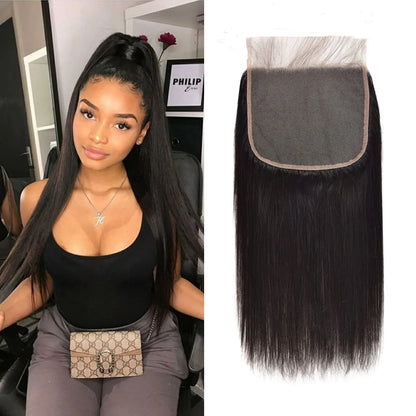 Lace Frontal Closure 5X5 Brazilian Human Hair 5x5 Free Part Natural Black Straight Lace Closure 10/12/14/16/18/20/22/24 inch
