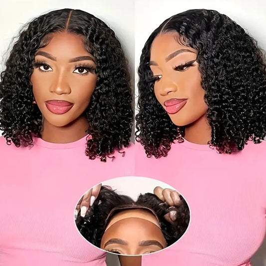 Short Curly Bob Wigs Human Hair 180% Glueless Brazilian Closure Frontal Wigs Without Glue Pre Cut Lace Wigs For Women On Sale