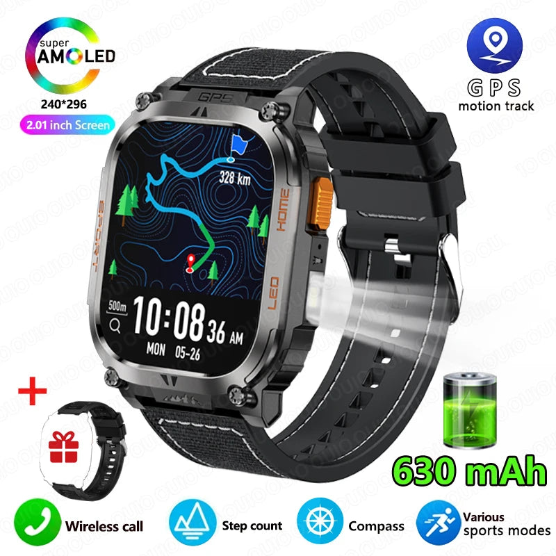 2025 New GPS Track Smart Watch Men IP68 Waterproof 2.01-inch HD Screen Compass 630mah Battery Bluetooth Call Outdoor Smart watch