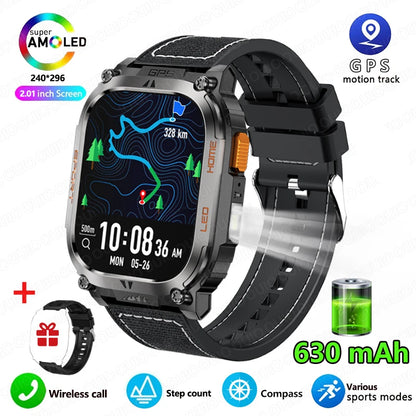 2025 New GPS Track Smart Watch Men IP68 Waterproof 2.01-inch HD Screen Compass 630mah Battery Bluetooth Call Outdoor Smart watch