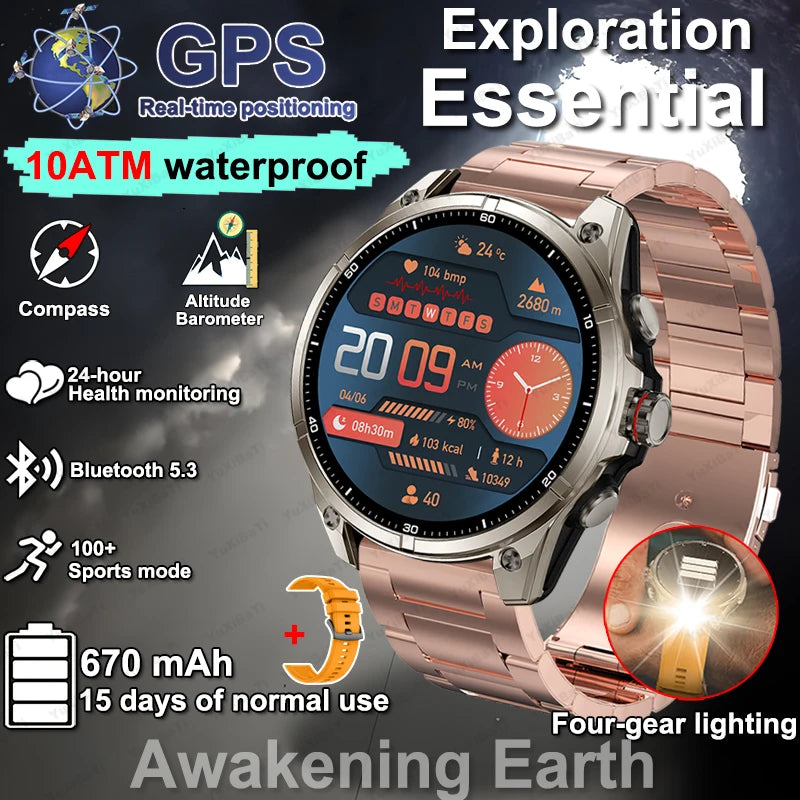 2025 New Premium GPS Smart Watches Outdoor Altimeter Barometer AMOLED Screen Built-in GPS Compass Military Sports Smartwatch Men
