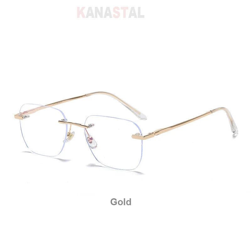 Men Rimless Prescription Glasses Reading Myopia Optical Lenses Eyewear Women Blue Light Blocking Titanium Metal Eyeglasses Frame