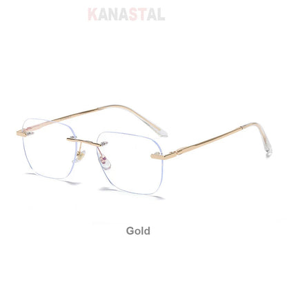 Men Rimless Prescription Glasses Reading Myopia Optical Lenses Eyewear Women Blue Light Blocking Titanium Metal Eyeglasses Frame