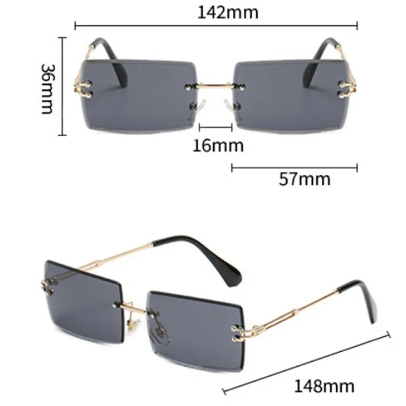 New Borderless Rectangle Sunglasses Women's Metal Square Fashion Sun Glasses Women's Summer Travel Eyewear UV400 Gafas De Sol