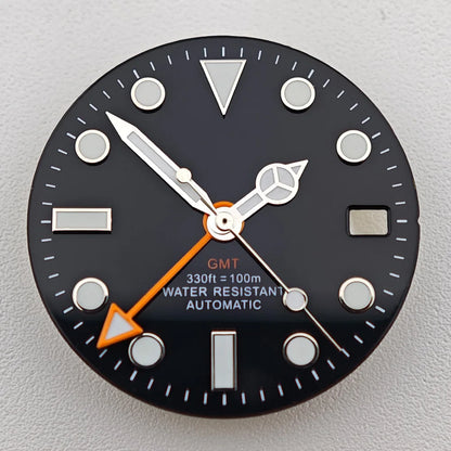 29mm White/Black Sterile Dial Watch GMT Hands Fit NH34Movement Watch parts Custom LOGO Luminous Watch Dial Parts Accessories