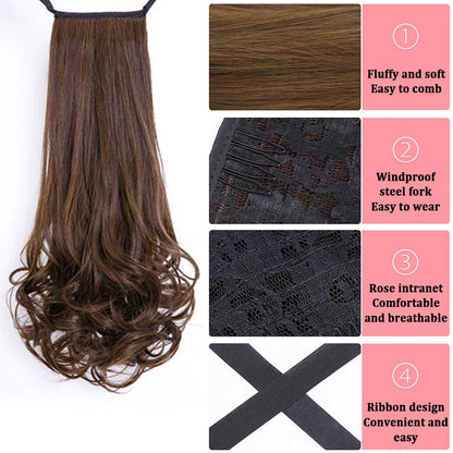 14 Inch Wavy Long Curly Hair Strap-type Pear Flower Curly Wig Ponytail Female Synthetic Fluffy Natural Shopping Commuting Wear