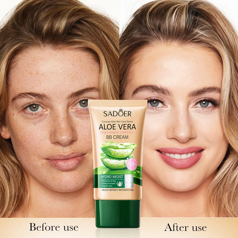 40g Aloe Vera Concealer Bb Cream, Repairing and Repairing Makeup, Powerful Concealer That Does Not Stuffy Dryness, Delicate Texture, Moisturizing Skin, Natural Color and Ivory White Available in Two Colors