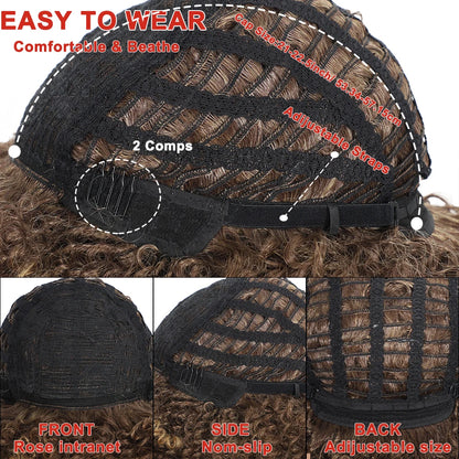 Curly Afro Wigs for Black Women Synthetic Afro Kinky Curly Wig with Bangs Heat Resistan Short Kinky Curly Wigs for Daily Party