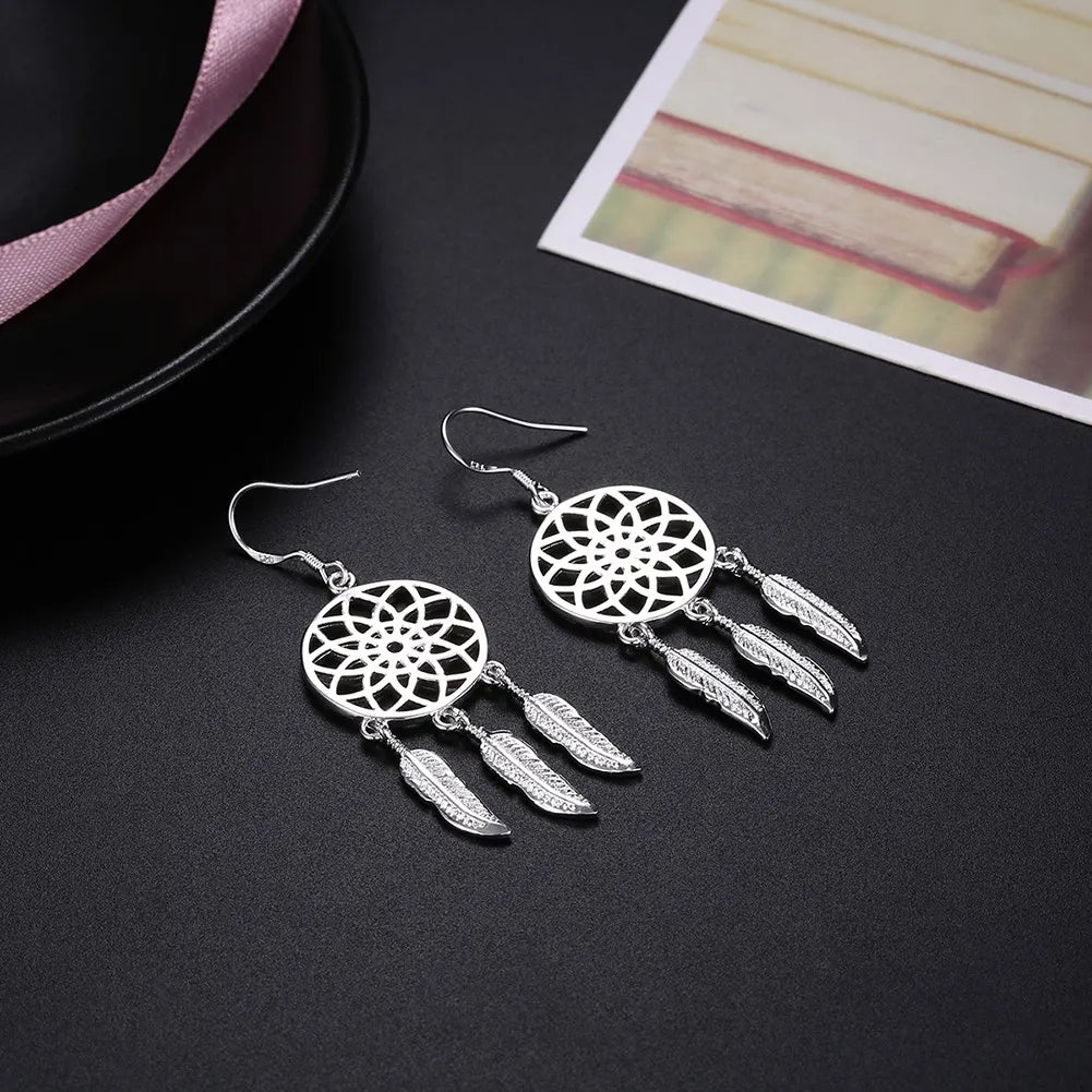925 Sterling Silver Earrings For Woman Classic Designer Party Engagement Wedding Jewelry Dream Catcher Feathers Fine Jewelry