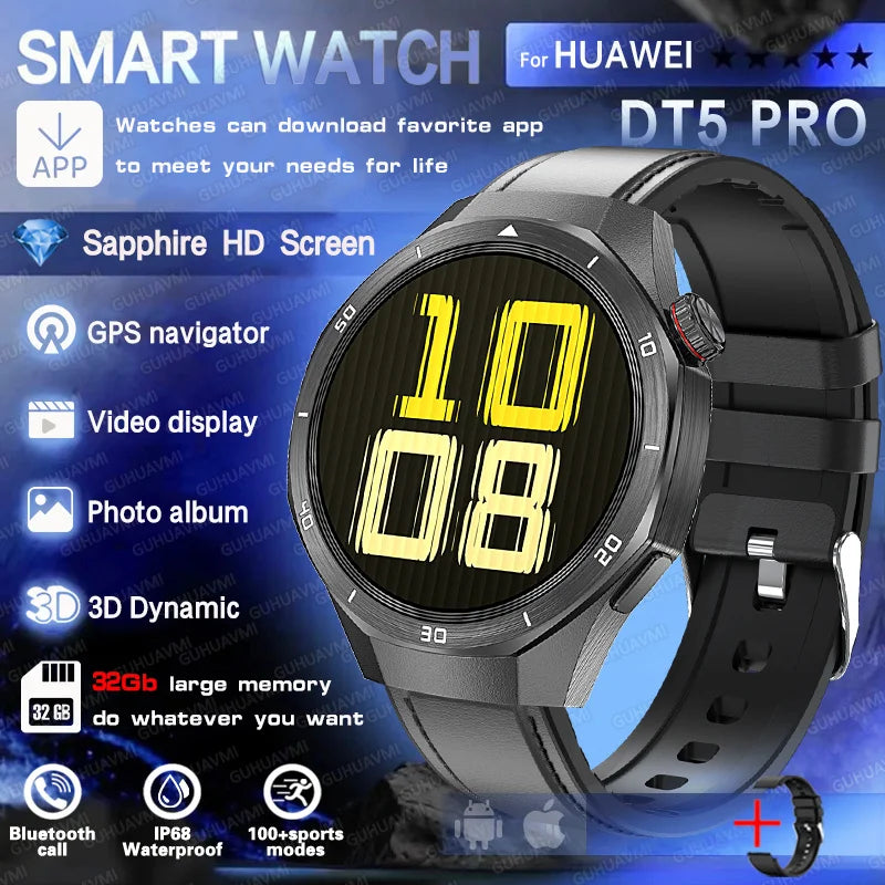 DT5 Pro Watch 32Gb Memory Local Music Bluetooth Call GPS Tracker Compass 3D Menu Bluetooth Smart Watch Men Women 2025