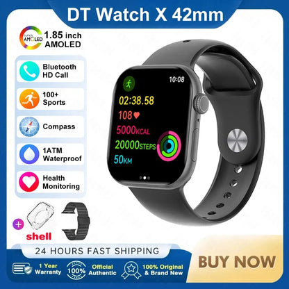 New DT Watch X Mini Smartwatch  3D Menu Video AI Voice NFC 4GB Lang Memory Compass 1.85 Inch AMOLED Super Fast Charge Smartwatch