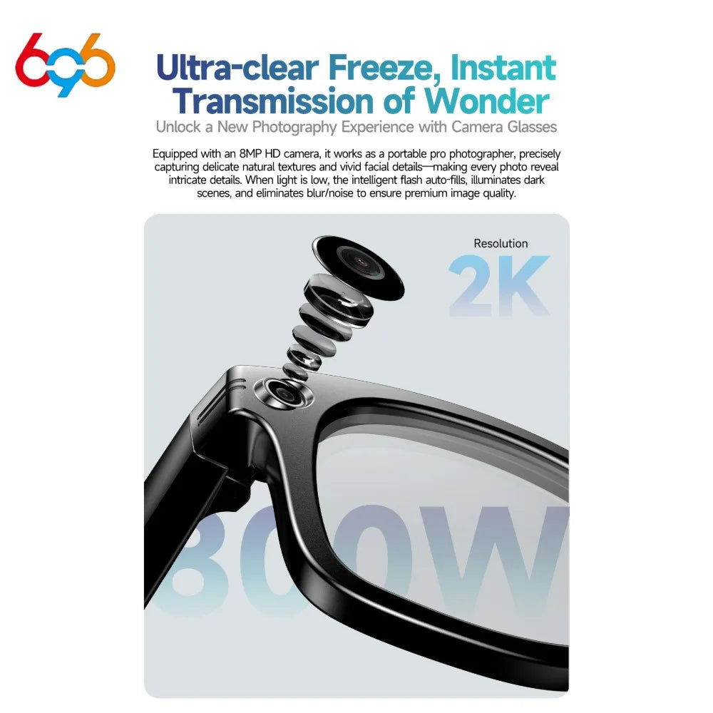 Fashion AI Smart Glasses 8MP Camera Video Recording 100+ Languages Translation Sunglasses Bluetooth Call Music Play Men Women
