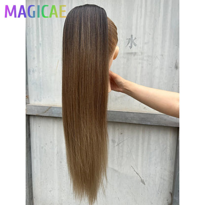 Straight Black Ponytail Blond 27/613 Hair Extensions With Clip Brown 28Inches Ombre Piano Color Heat Resistant Synthetic Hair