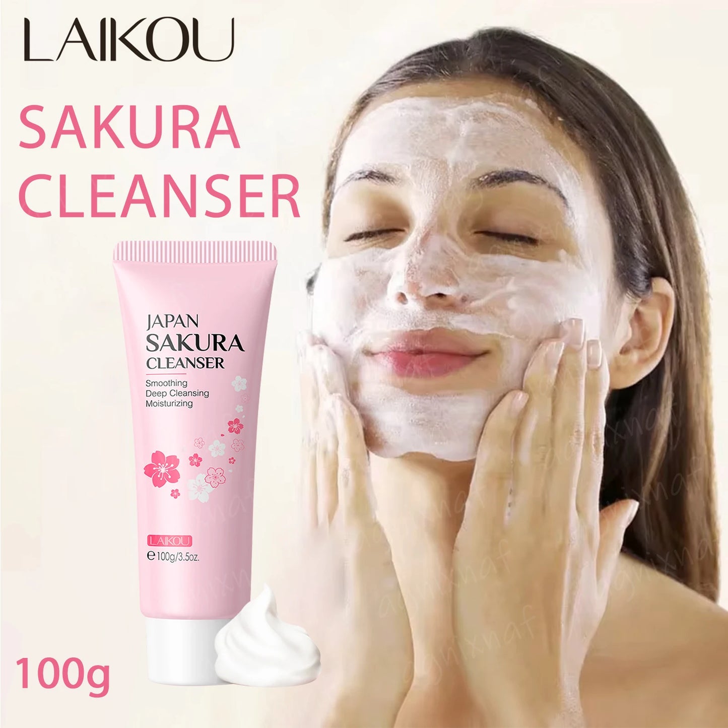 Japan Sakura Cleanser 100g Deep to Remove Dirt Oil and Make-up, with Prunus Lannesiana Flower Extract Moisturizing Heal Dry Skin