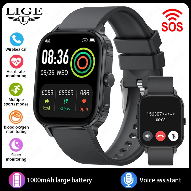 LIGE Women Smart Watch Bluetooth Call Heart Rate Sleep Monitor AI Voice Alarm Clock Music Control IP68 Waterproof Smartwatch Men
