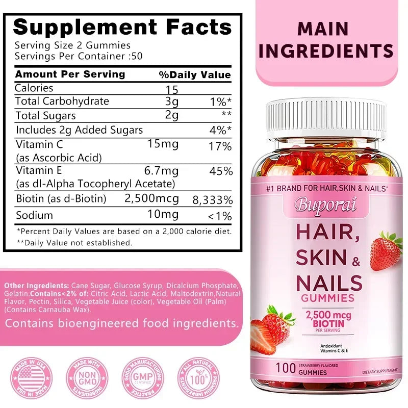 Hair, Skin and Nails Gummies - Supports Skin Care, Nails, Hair, Antioxidants and The Immune System, AntioxidantSupplements