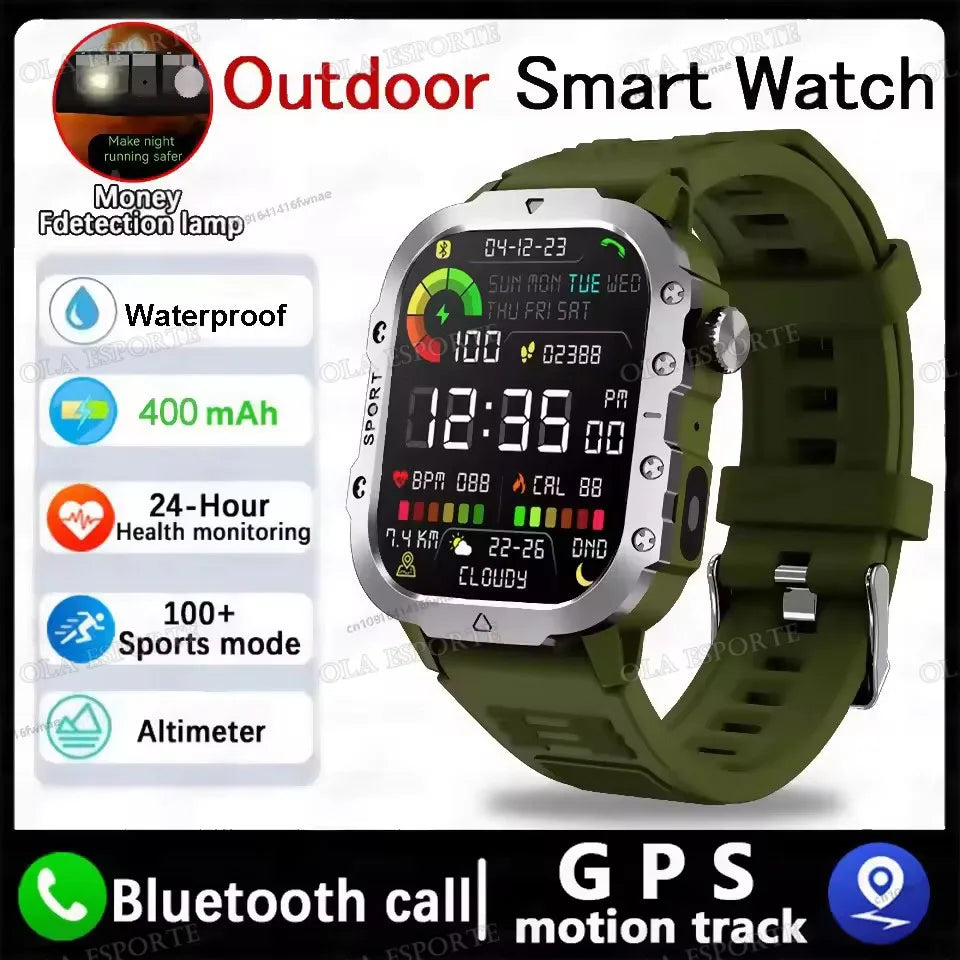Military GPS Smart Watches For Men Flashlight Waterproof Outdoor Sport Tracker Bluetooth Call Smartwatch Man Women 2025 Pk h12