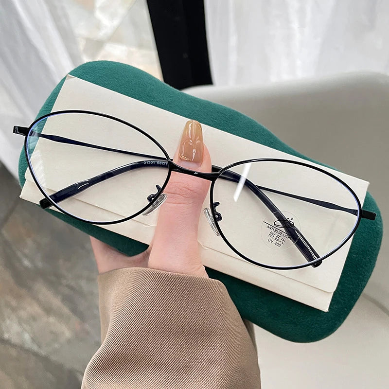 New Fashion Glasses Frame Men Women Ultralight Ellipse Metal Frame Anti Blue Light Transparent Lens Optical Eyeglasses