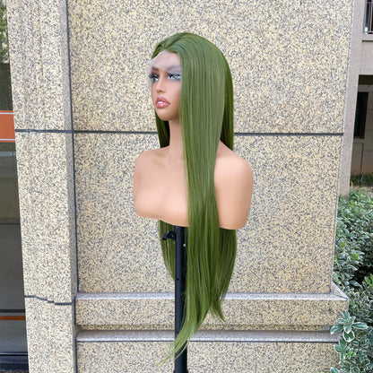 Grass Green 13x4 Synthetic Lace Front Wig for Woman Natural Hairline Long Silky Straight Wig 26 Inch High Quality Glueless Wig