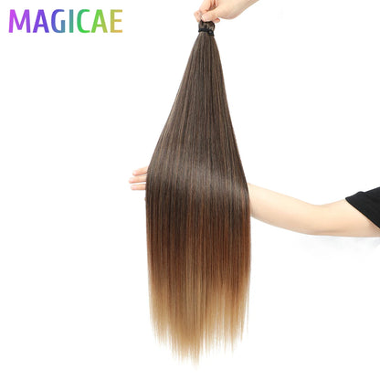 Magicae 28Inch Straight Hair Bundles 3Pcs Crochet Braids Synthetic Ariel Straight Fake hair Ombre Blonde Crochet Hair Extensions