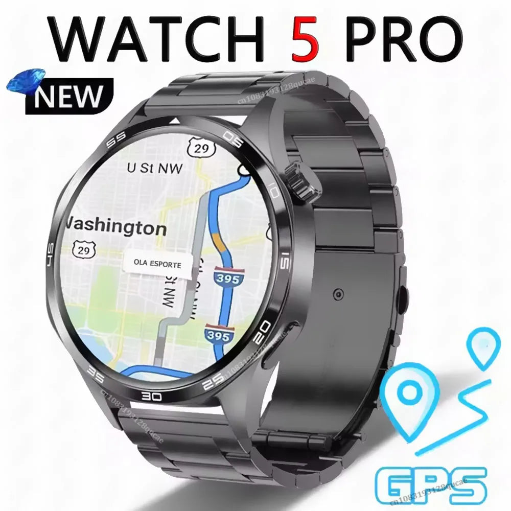 Smart Watch Men Watch 5 Pro AMOLED HD Screen Bluetooth Call GPS Trajectory NFC Heart Rate Monitor Compass SmartWatches 2025 New