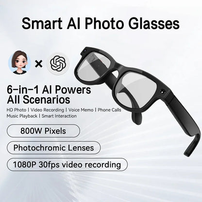New AI Smart Glasses 800W Pixel Camera 1200P Video Recording AI Translation Music Control Intelligent Wearable Device 2025 Hot