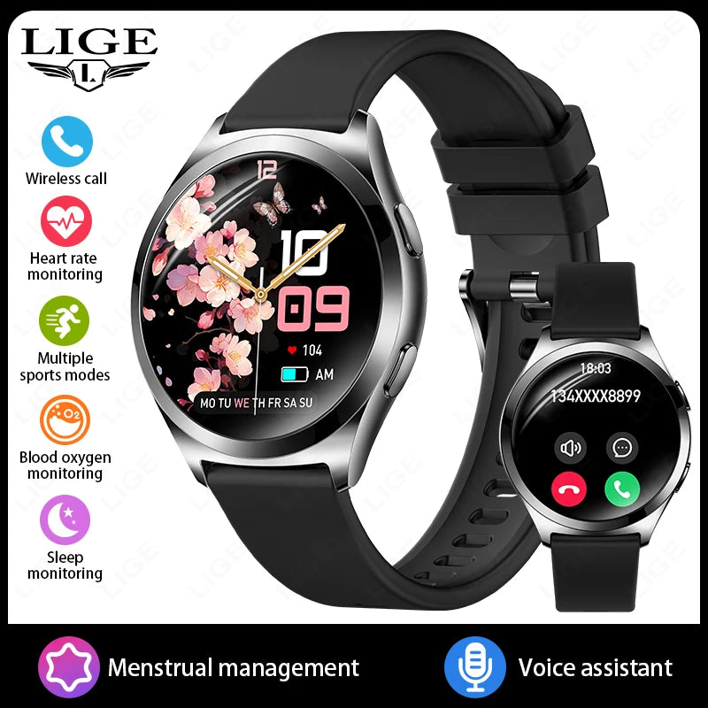 LIGE New 1.27”HD Screen Smart Watch Women IP68 Waterproof Bluetooth Call Women’s Bracelet Sport Health Monitor Ladies Smartwatch