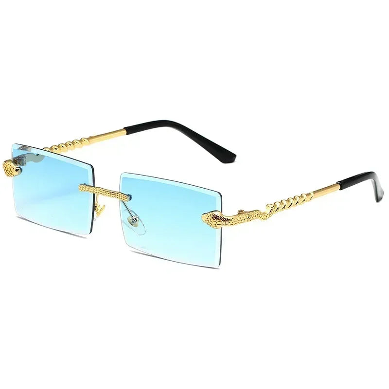 Metal Square Cut Edge Snake Frame Sunglasses for Men Fashion Frameless Personalized Glasses Trendy Retro Ocean Film Sunglasses