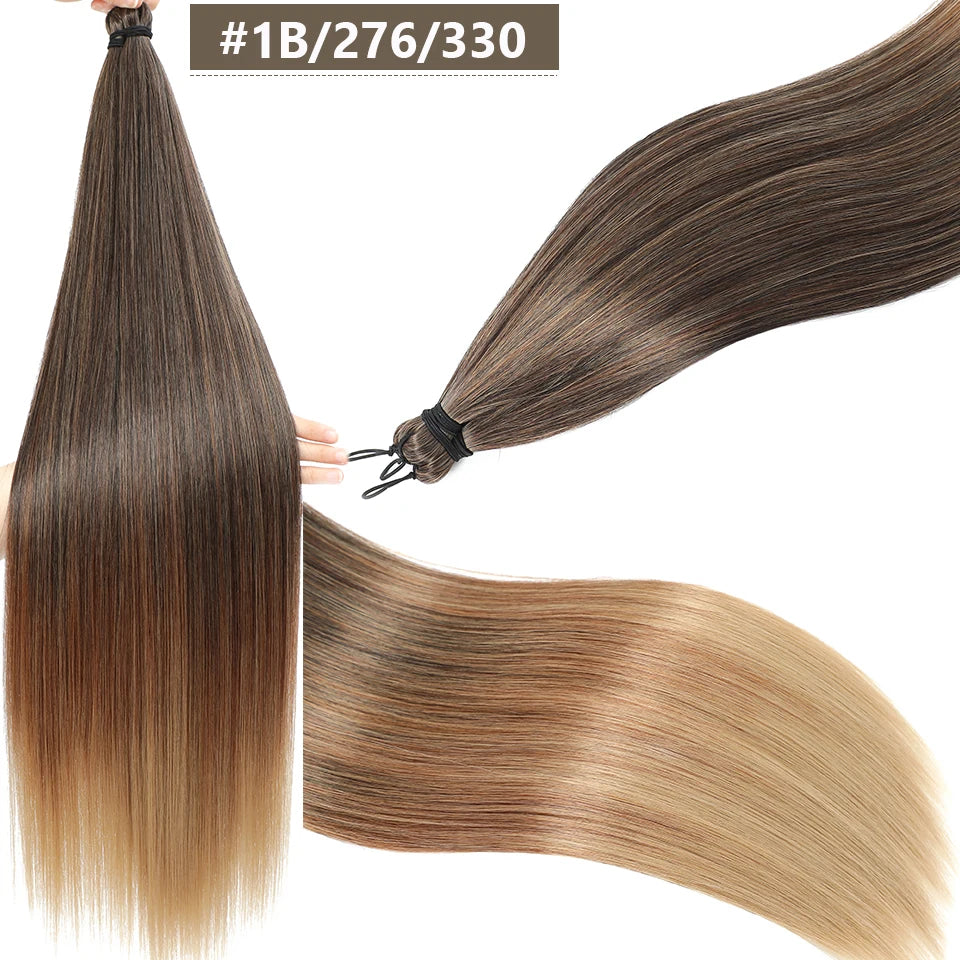 Magicae 28Inches 3Pcs Dark Brown Twist Crochet Braiding Ombre Blond Straight Hair Bundles Extension High Temperature Synthetic