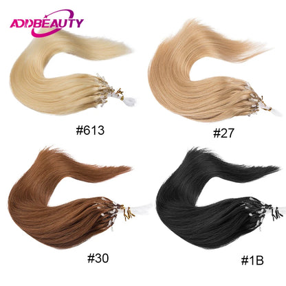 Straight Human Hair Extensions for Women 50pcs Fishing Line Hair Extension Brazilian Remy Hair Micro Loop Invisible Natural Hair