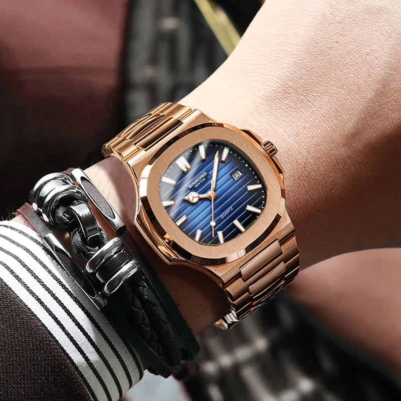 New Casual Business Fashion Quartz Wristwatches Rose Gold Clock Men Luxury Watch Automatic Watches Mens Black Relogio Masculino
