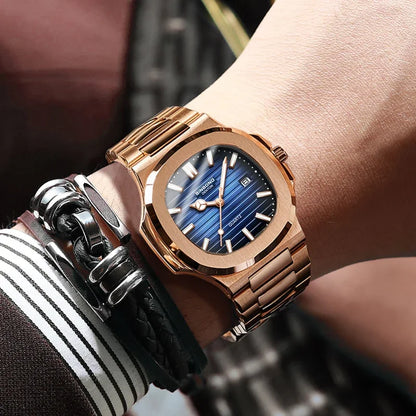 New Casual Business Fashion Quartz Wristwatches Rose Gold Clock Men Luxury Watch Automatic Watches Mens Black Relogio Masculino