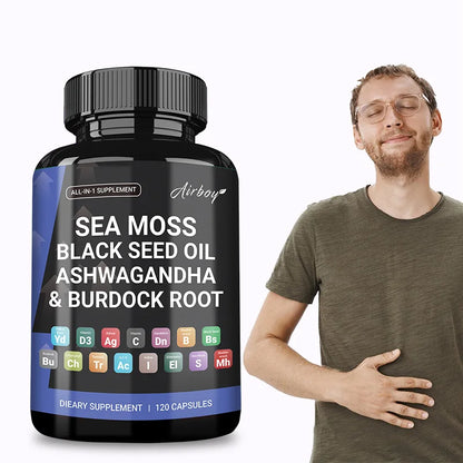 Sea Moss,Black Seed Oil,Ashwagandha & Burdock Root - Promotes Digestion, Bone and Joint Health