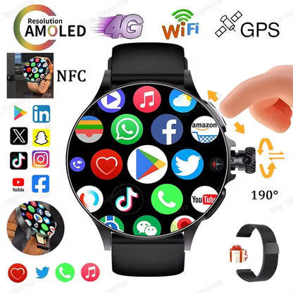 2025 New GT200 Smart Watch Men Women AMOLED Display 4G+32G GPS HD Camera Video Call NFC 4G SIM Card Smartwatch For Android IOS