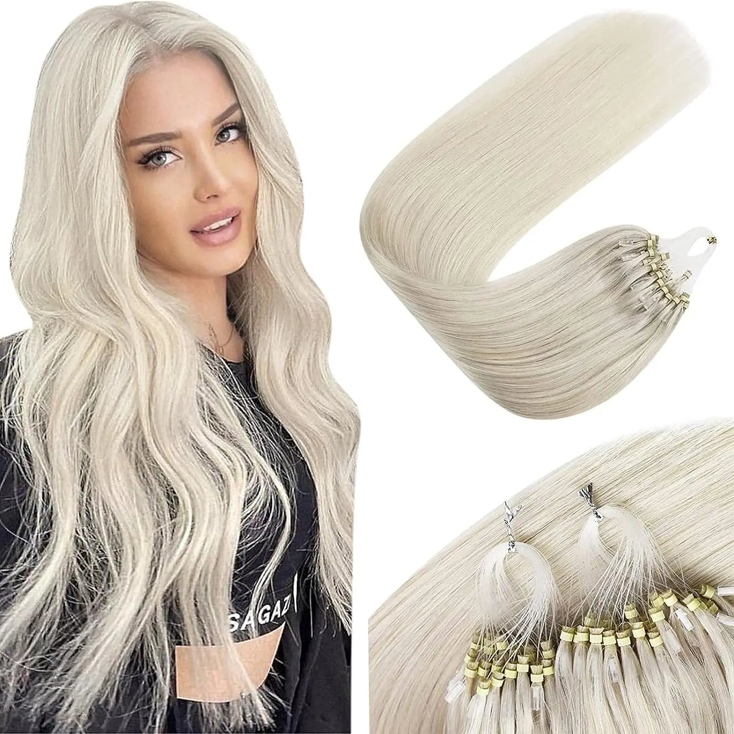 VeSunny Remy Micro Loop Human Hair Extensions Micro Beads Hair Silky Soft Micro Ring Hair Extensions 1g/strand 50g
