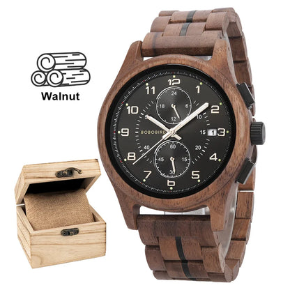 BOBO BIRD Men Watches 44mm Luxury Quartz Watch Lightweight Wooden Case and Straps Watches for Casual Support Customize Gift Box