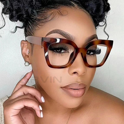 Sexy Square Brown Glasses Frame Women Transparent Anti Blue Light Blocking Female Eyeglasses Fashion Cateye Optical Eyewear