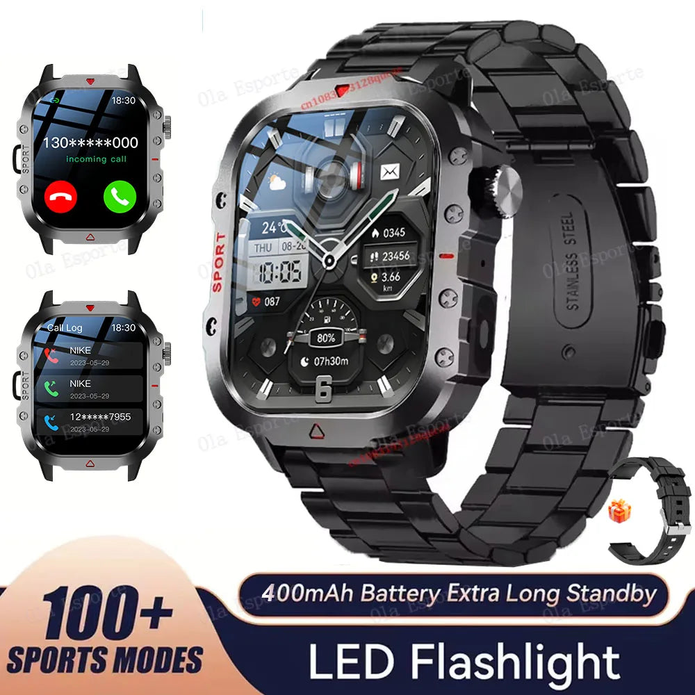 Outdoor Sports Smart Watch 2.01 inch HD Screen LED Flashlight Bluetooth Talking Smart Watch for Men Women Holiday Gifts 2025 New