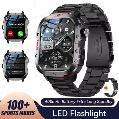 Outdoor Sports Smart Watch 2.01 inch HD Screen LED Flashlight Bluetooth Talking Smart Watch for Men Women Holiday Gifts 2025 New