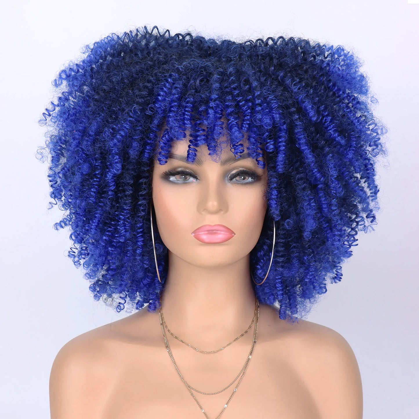 Tereshar Synthetic Short Curly Wigs for Black Women Afro Wig With Bangs Short Afro Kinky Curly Wig for Daily Party Wear