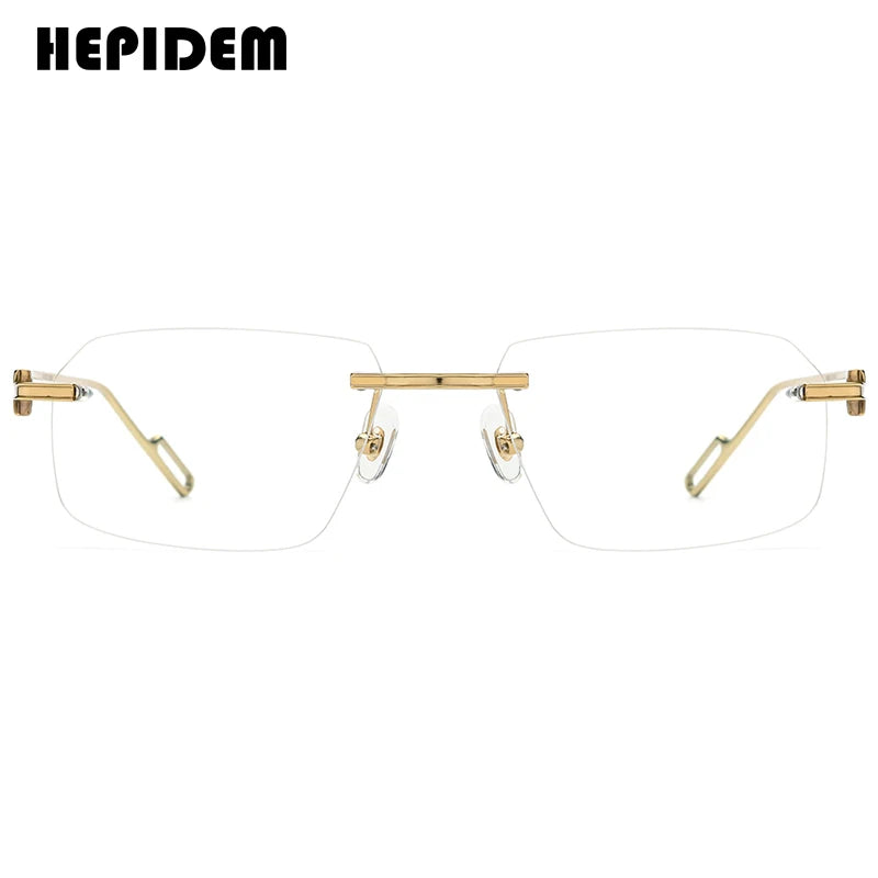 HEPIDEM Alloy Glasses Frame Men Luxury Famous Brand Design Retro Vintage Square Eyeglasses Rimless Spectacles Frameless Eyewear