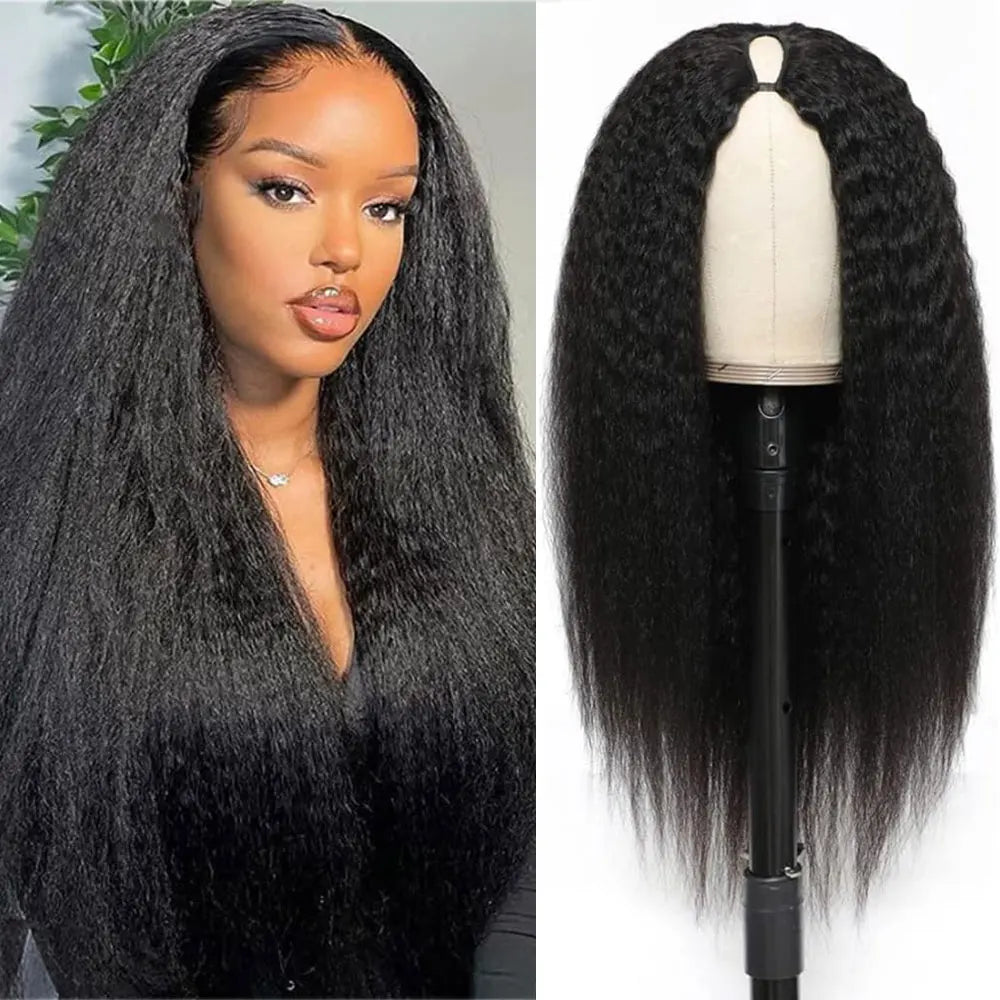 Synthetic 10-30inch Kinky Straight U Part Wig V Part Wig Yaki Straight Wigs for Women Daily Use