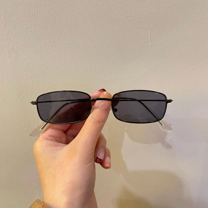Retro Metal Small Square Glasses Women Men Silver Black Narrow Frame Sunglasses Simple Versatile Sunglasses Fashion Accessories