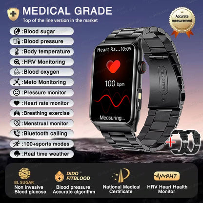 2025 New AI Medical Diagnosis Blood sugar Blood pressure Blood oxygen Smart Watch For Men Bluetooth Call LED Health Smart watch