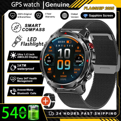 Military T-Rex 3 GPS Waterproof Smart Watch 1.46"HD AMOLED Built-in 6 Frequency Satellite Outdoors Sports Fitness Smart Bracelet
